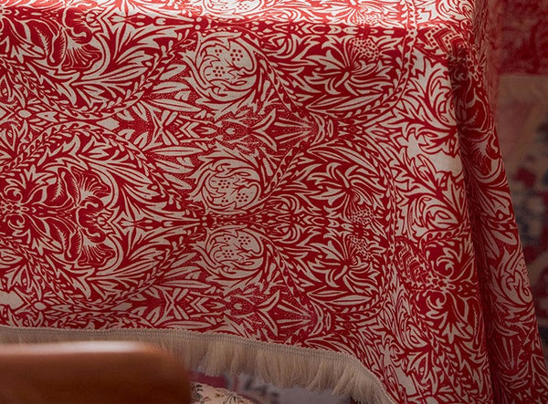 Large Fiberflax Rectangle Tablecloth for Home Decoration, Red Flower Pattern Tablecloth for Holiday Decoration, Square Tablecloth for Round Table-LargePaintingArt.com
