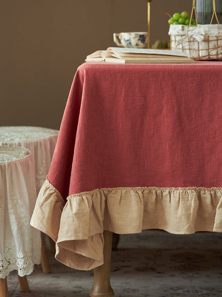 Square Tablecloth for Round Table, Red Modern Table Cloth, Ramie Tablecloth for Home Decoration, Extra Large Rectangle Tablecloth for Dining Room Table-LargePaintingArt.com