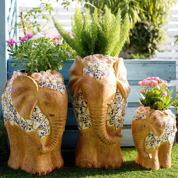 Modern Outdoor Garden Flower Pots, Extra Large Elephant Garden Flowerpots, Oversized Garden Flower Pot, Animal Statue for Garden Ornaments, Large Resin Statue for Garden-LargePaintingArt.com