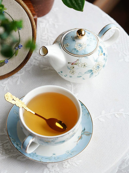 Stackable Teapot and Cup Set, Ceramic Tea Pot with Integrated Cup, Porcelain Teapot with Matching Cup and Saucer in Gift Box, Mother-and-Baby Teapot with Matching Saucer-LargePaintingArt.com