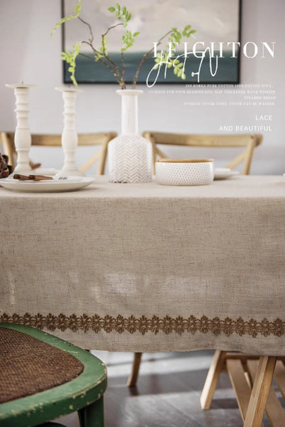 Cotton and Linen Tablecloth for Home Decoration, Large Rectangle Table Cover for Dining Room Table, Modern Table Cloth, Square Tablecloth for Round Table-LargePaintingArt.com