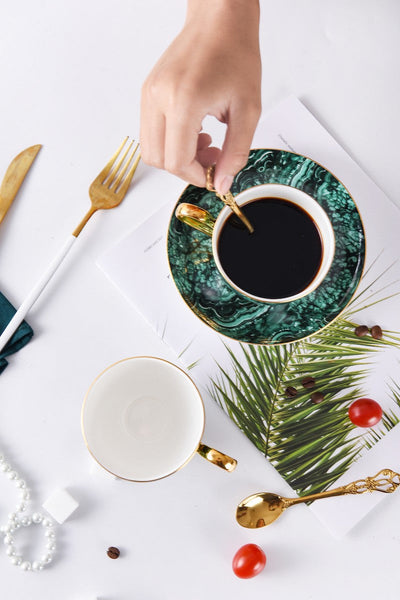Beautiful British Green Tea Cups, Unique Porcelain Cup and Saucer, Royal Ceramic Coffee Cups, Creative Bone China Porcelain Tea Cup Set-LargePaintingArt.com