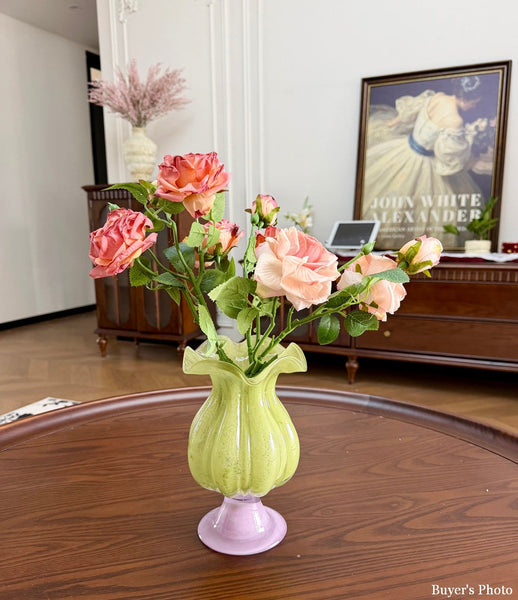 Centerpiece Contemporary Vases on Table, Modern Glass Vase for Flowers, Mid Century Glass Vases, Handmade Modern Vases for Living Room, Unique Decorative Glass Vase-LargePaintingArt.com