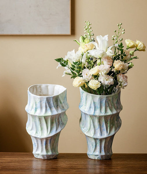 Modern Porcelain Flower Vases, Handmade Water Holding Flower Vases, Centerpiece on Dining Table, Ceramic Bouquet Vases, Flower Vases on Table-LargePaintingArt.com