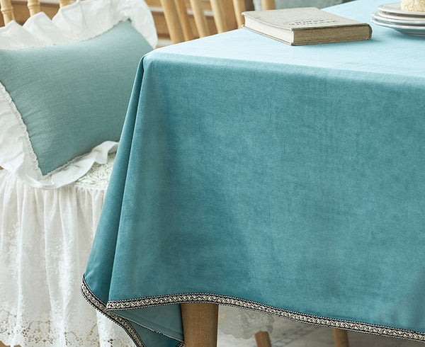Ramie Velvet Rectangle Tablecloth for Home Decoration, Blue Square Tablecloth for Round Table, Modern Blue Table Cloth for Dining Room Table-LargePaintingArt.com