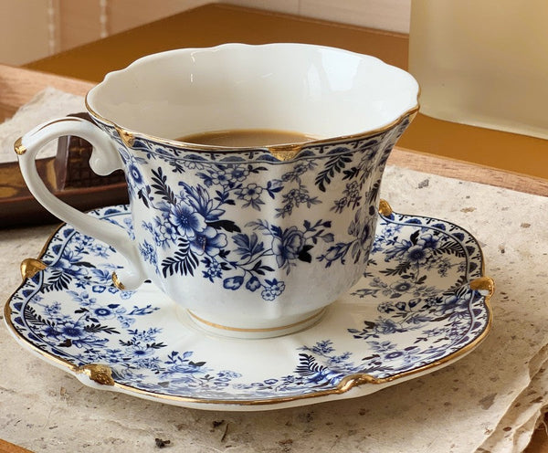 French Style China Porcelain Tea Cup Saucer Set, 7.8 oz Tea Cup and Saucers, Royal Ceramic Cups, Elegant Vintage Ceramic Coffee Cups for Traditional Afternoon Tea-LargePaintingArt.com