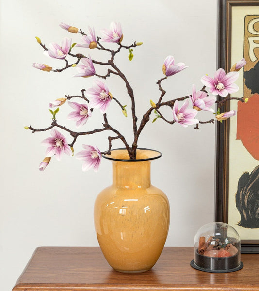 Handmade Liuli Vases, Color Glaze Vase, Contemporary Vases for Modern Home Decor, Yellow Glass Bud Vases, Centerpiece Vases on Table-LargePaintingArt.com