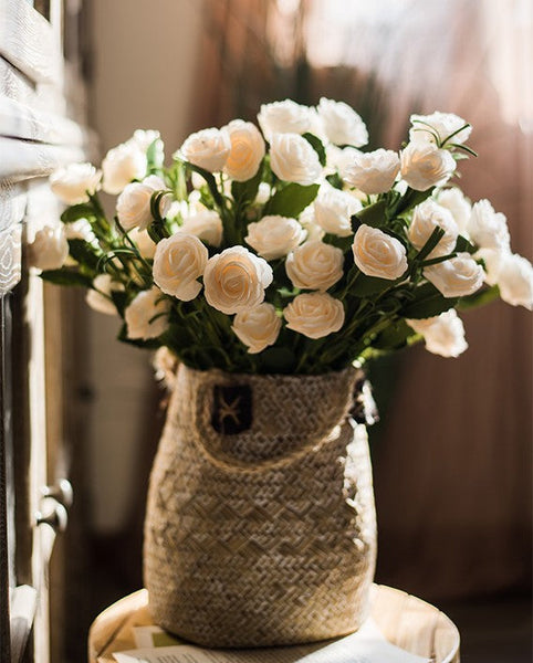 Flower Arrangement Ideas for Living Room, White Camellia Flowers, Modern Artificial Flowers for Home Decoration, Simple Artificial Floral for Bedroom-LargePaintingArt.com