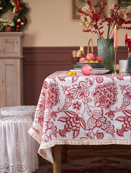 Flower Pattern Tablecloth for Holiday Decoration, Square Tablecloth for Round Table, Large Cotton Rectangle Tablecloth for Home Decoration, Farmhouse Table Cloth Dining Room Table-LargePaintingArt.com