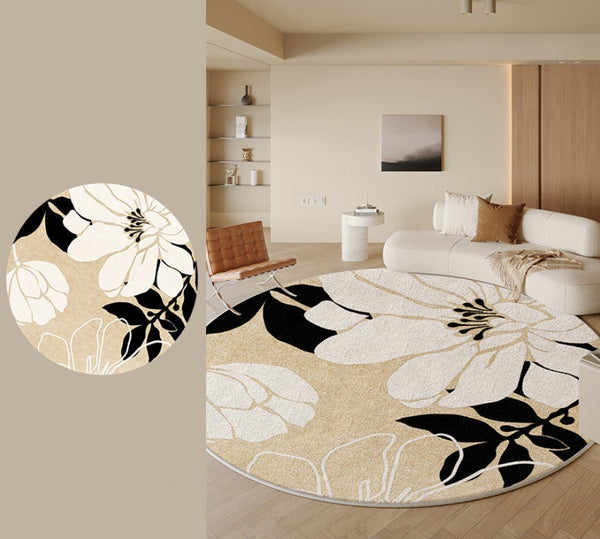 Geometric Round Rugs for Dining Room, Bedroom Abstract Modern Area Rugs, Circular Modern Rugs under Chairs, Contemporary Modern Rug for Living Room-LargePaintingArt.com