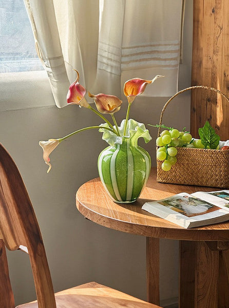 Modern Glass Flower Vases, Green Glass Flower Vases, Bud Vases, Water Holding Flower Vases, Handmade Flower Vases on Table-LargePaintingArt.com