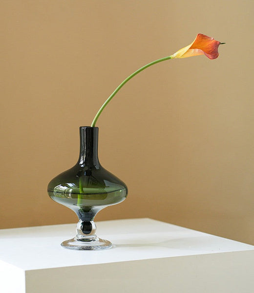 Decorative Glass Vase, Mid Century Glass Vases, Handmade Modern Vases for Bedroom, Centerpiece Contemporary Vases on Table, Modern Glass Vase for Flowers-LargePaintingArt.com
