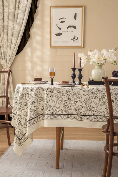 Large Flower Pattern Table Cover for Dining Room Table, Rectangular Tablecloth for Dining Table, Modern Rectangle Tablecloth for Oval Table-LargePaintingArt.com
