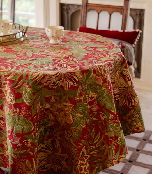 Large Modern Rectangle Tablecloth for Dining Table, Flower Pattern Red Table Covers for Round Table, Farmhouse Table Cloth for Oval Table-LargePaintingArt.com