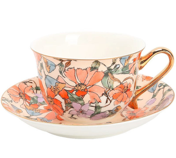 Elegant Ceramic Coffee Cups, Flower Porcelain Tea Cup Saucer Set, British Royal Ceramic Cups for Traditional Afternoon Tea, Unique Tea Cup and Saucer in Gift Box-LargePaintingArt.com