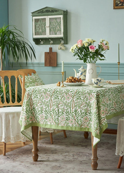 Large Rectangle Tablecloth for Dining Room Table, Square Tablecloth for Round Table, Farmhouse Table Cloth, Flower Pattern Tablecloth-LargePaintingArt.com
