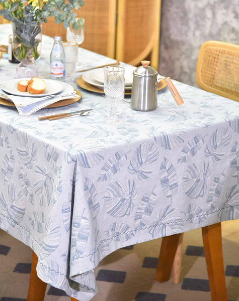 Large Rectangle Table Covers for Dining Room Table, Square Tablecloth for Round Table,Monstera Leaf Modern Table Cloths for Kitchen, Simple Contemporary Cotton Tablecloth-LargePaintingArt.com