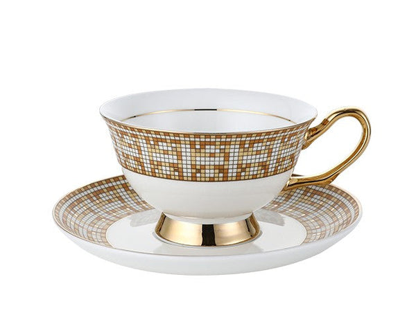 Porcelain Tea Cup Set for Office, Yellow Ceramic Cups, Elegant British Ceramic Coffee Cups, 6.8 oz Tea Cup and Saucer in Gift Box-LargePaintingArt.com
