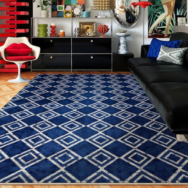 Unique Blue Modern Rugs for Dining Room, Bedroom Modern Floor Carpet, Mid Century Area Rugs, Contemporary Modern Living Room Rug Ideas-LargePaintingArt.com