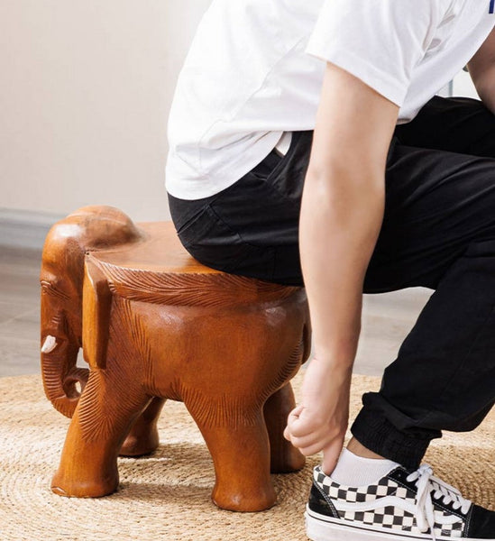 Dining Table Stool, Handmade Solid Wood low Stool, Elephant Wooden Stool, Elephant Sofa Stool, Creative Shoe-changing Stool-LargePaintingArt.com