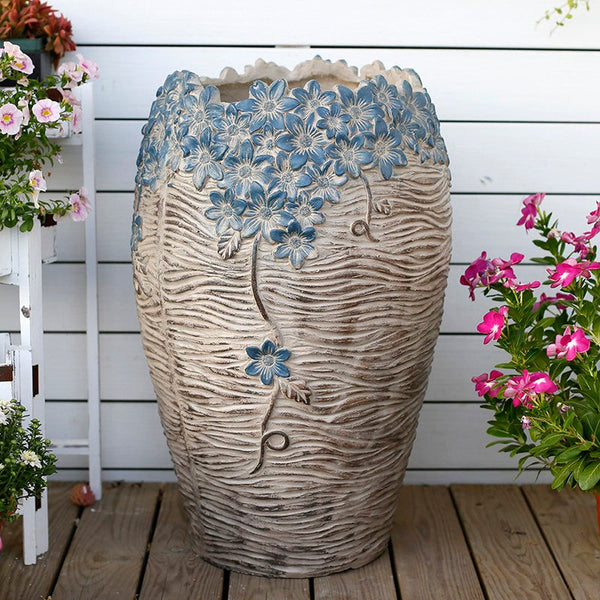 Modern Outdoor Garden Flower Pots, Extra Large Garden Flower Planters, Oversized Garden Flower Pot, Garden Ornaments, Large Resin Gardern Flower Planter-LargePaintingArt.com