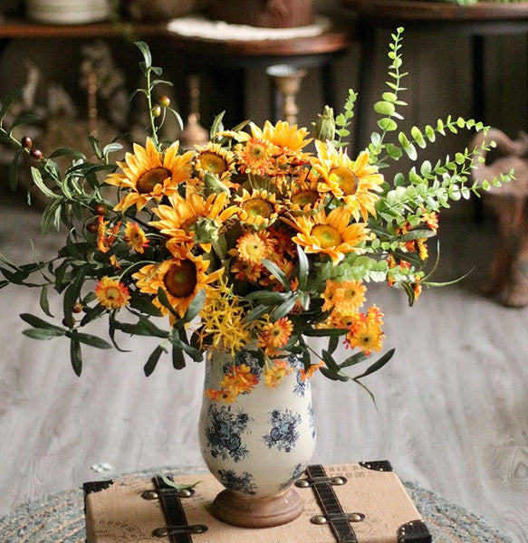 Large Bunch of Yellow Sunflowers, Unique Floral Arrangement for Home Decoration, Table Centerpiece, Real Touch Artificial Flowers for Living Room-LargePaintingArt.com