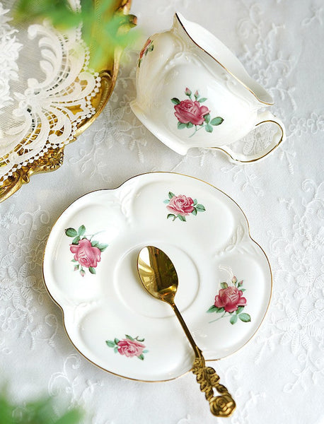 British Royal Ceramic Cups for Traditional Afternoon Tea, 7.4 oz Ceramic Coffee Cups, Rose Porcelain Tea Cup Saucer Set, 6.8 oz Tea Cup and Saucer in Gift Box-LargePaintingArt.com