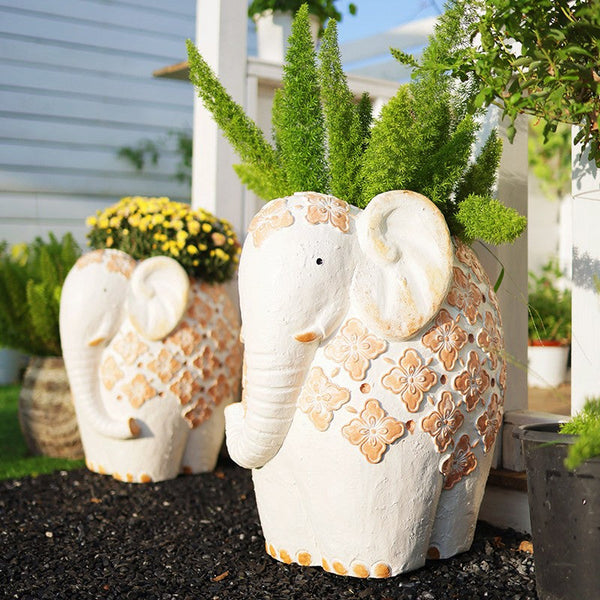 Oversized Modern Garden Flower Pot, Extra Large Elephant Garden Flowerpots, Animal Statue for Garden Ornaments, Resin Statue for Garden, Villa Outdoor Garden Flower Pots-LargePaintingArt.com