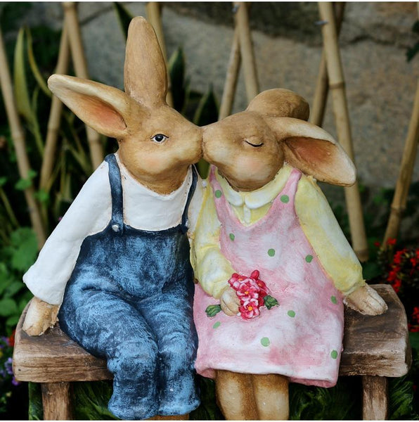 Large Bunny Rabbit Lovers Statue, Rabbit Kiss Statue for Wedding Gift, Garden Courtyard Ornaments, Villa Outdoor Decor Gardening Ideas-LargePaintingArt.com