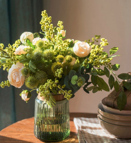 Spring Flower Arrangement for Living Room, Ranunculus Asiaticus, Globe Amaranth, Botany Plants, Beautiful Modern Flower Arrangement Ideas for Home Decoration-LargePaintingArt.com
