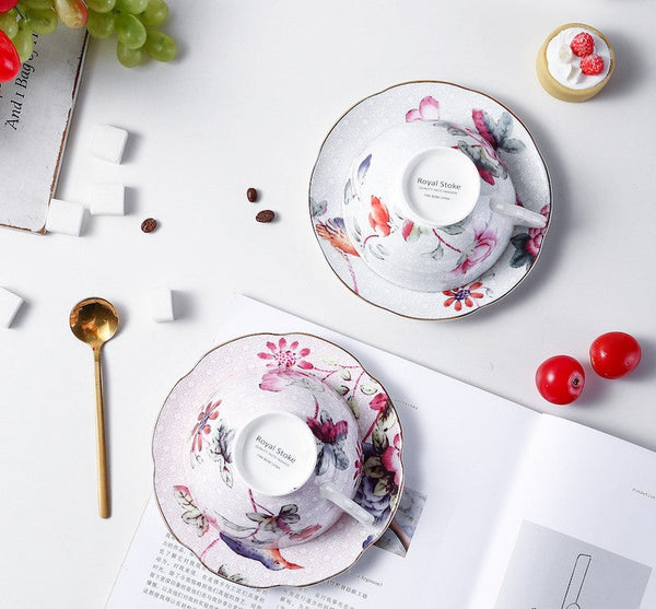 Elegant Ceramic Coffee Cups, Creative Bone China Porcelain Tea Cup Set, Unique Porcelain Cup and Saucer, Beautiful British Flower Tea Cups-LargePaintingArt.com