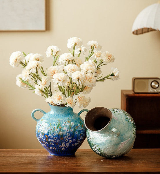 Large Flower Vases on Table, Modern Pottery Flower Vases, Centerpiece on Dining Table, Handmade Water Holding Flower Vases, Pottery Bud Vases-LargePaintingArt.com