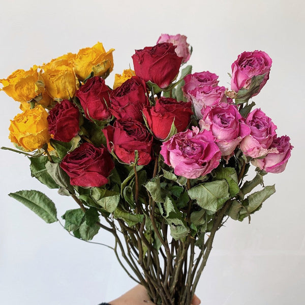 Dried Rose Floral Bouquet, Dried Rose Flowers, Natural Dried Rose Flower Bunches, A Bunch Dried Rose Flowers, Red Yellow Purple Dried Rose Flowers-LargePaintingArt.com