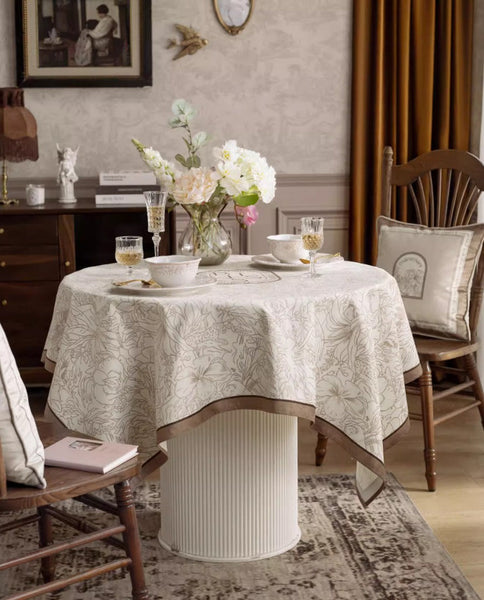 French Style Tablecloth for Dining Table, Beautiful Table Cover for Dining Room Table, Modern Rectangle Tablecloth for Oval Table-LargePaintingArt.com