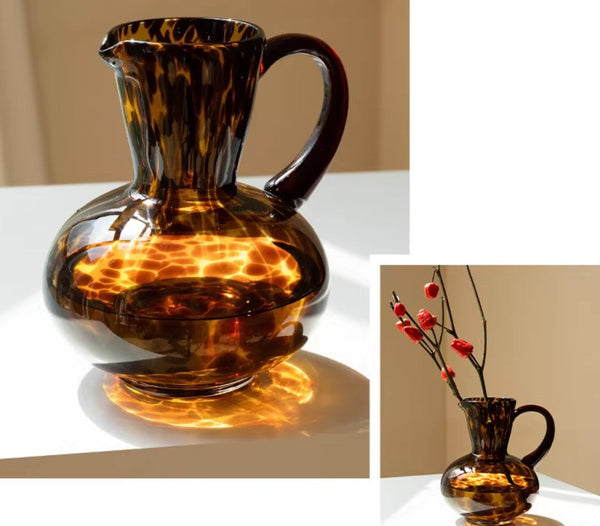 Mid Century Glass Vases, Centerpiece Contemporary Vases on Table, Handmade Modern Vases for Bedroom, Decorative Glass Vase, Modern Glass Vase for Flowers-LargePaintingArt.com