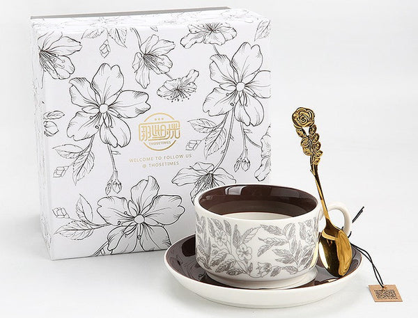 Vintage Porcelain Tea Cup Saucer Set, 8 oz British Tea Cup and Saucer in Gift Box, Royal Ceramic Cups, Elegant Ceramic Coffee Cups-LargePaintingArt.com