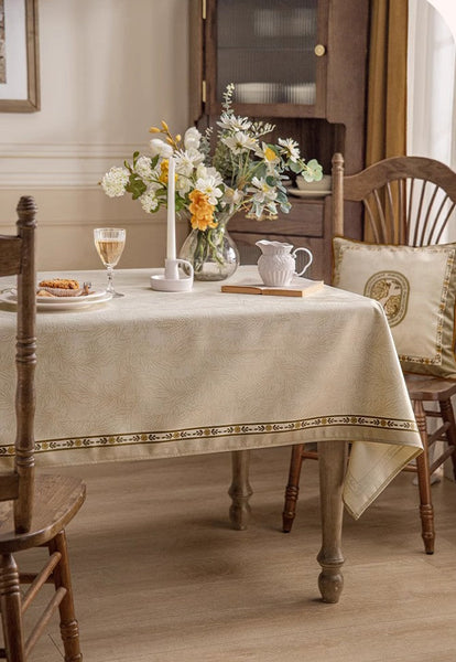 Cream Color Table Cover for Dining Room Table, French Style Tablecloth for Dining Table, Modern Rectangle Tablecloth for Oval Table-LargePaintingArt.com