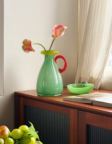 Small Flower Vase, Modern Glass Flower Vases, Handmade Glass Bud Vases, Water Holding Flower Vases, Flower Vases on Table-LargePaintingArt.com