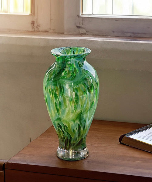 Unique Modern Vases for Flowers, Handmade Flower Vases on Table, Large Green Glass Flower Vases, Modern Glass Flower Vases-LargePaintingArt.com