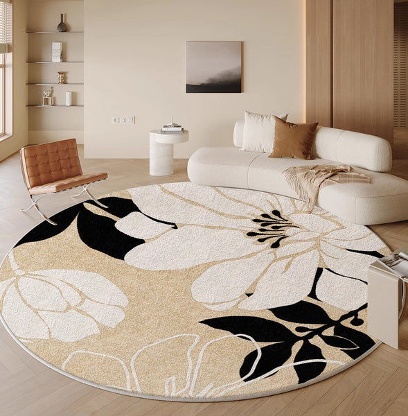 Geometric Round Rugs for Dining Room, Bedroom Abstract Modern Area Rugs, Circular Modern Rugs under Chairs, Contemporary Modern Rug for Living Room-LargePaintingArt.com