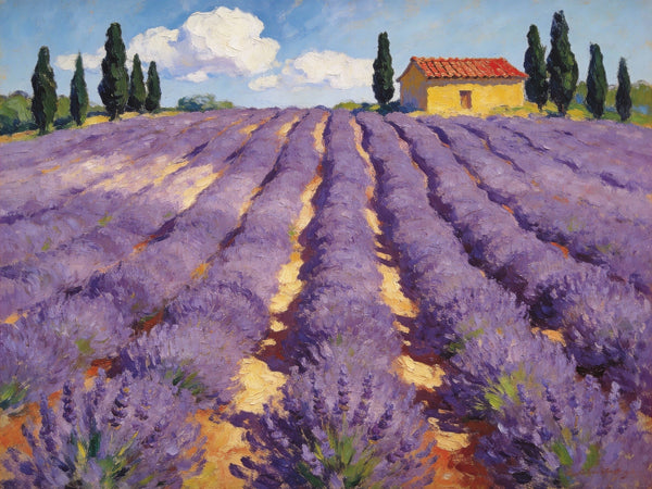 Lavender Field in Provence, Original Oil Paintings, Small Landscape Paintings, Small Oil Paintings on Canvas, Small Canvas Paintings, Hand Painted Canvas Art, Simple Painting Ideas-LargePaintingArt.com