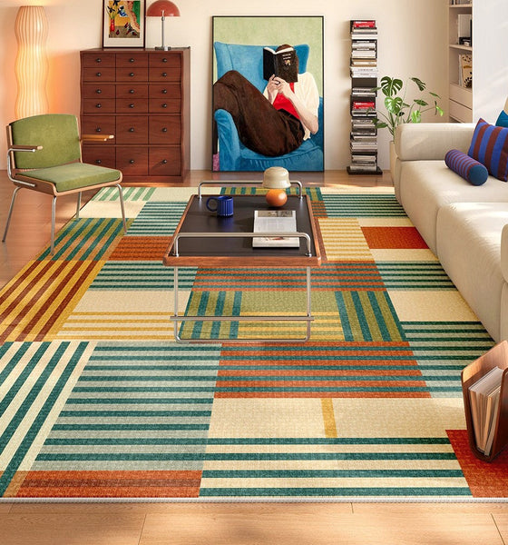 Geometric Rugs for Bedroom, Modern Living Room Rug Placement Ideas, Colorful Contemporary Carpets for Apartment, Modern Rugs for Small Space