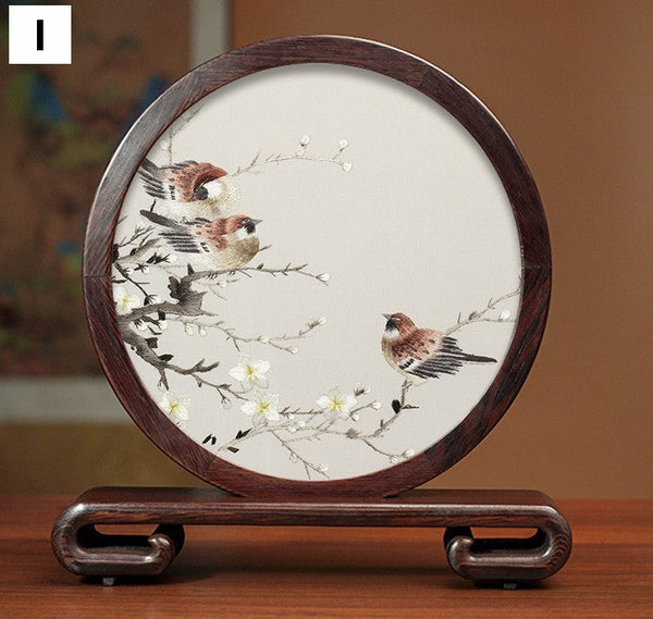 Beautiful Flower and Birds Silk Embroidery Ornaments, Traditional Chinese Suzhou Silk Embroidery, Exclusive Business Presents, Creative Birthday Gift, Premium Souvenir-LargePaintingArt.com