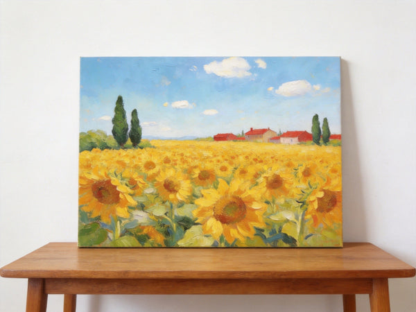 Original Landscape Paintings, Sunflower Field Painting, Small Canvas Wall Art Paintings, Buy Original Art Online, Hand Painted Canvas Artwork-LargePaintingArt.com