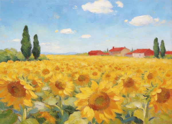 Original Landscape Paintings, Sunflower Field Painting, Small Canvas Wall Art Paintings, Buy Original Art Online, Hand Painted Canvas Artwork-LargePaintingArt.com