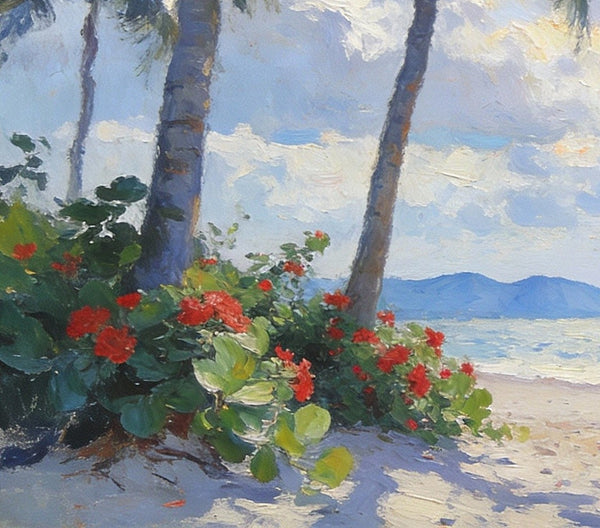Small Wall Paintings, A Leisurely Florida Beach Holiday, Landscape Canvas Paintings, On Canvas Small Paintings, Hand Painted Canvas Art, Simple Painting Ideas-LargePaintingArt.com