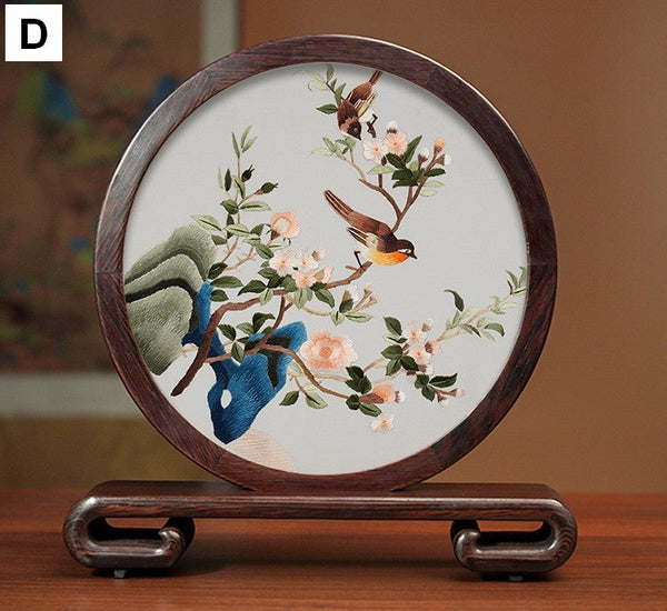 Elegant Silk Embroidery Ornaments, Traditional Chinese Suzhou Flower and Birds Silk Embroidery, Exclusive Business Presents, Creative Birthday Gift, Premium Souvenir-LargePaintingArt.com