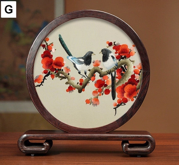 Elegant Silk Embroidery Ornaments, Traditional Chinese Suzhou Flower and Birds Silk Embroidery, Exclusive Business Presents, Creative Birthday Gift, Premium Souvenir-LargePaintingArt.com