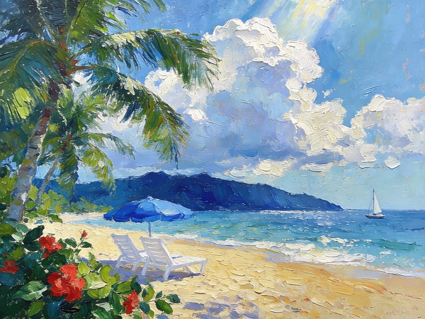 Small Oil Paintings on Canvas, Florida Beach Vacation, Landscape Canvas Paintings, Palette Knife Artwork, Hand Painted Canvas Art, Original Oil Paintings-LargePaintingArt.com