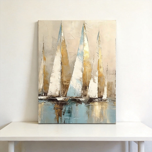 Original Abstract Paintings, Hand Painted Canvas Art, Abstract Sail Boats Painting, Original Small Paintings, Buy Small Art Online-LargePaintingArt.com